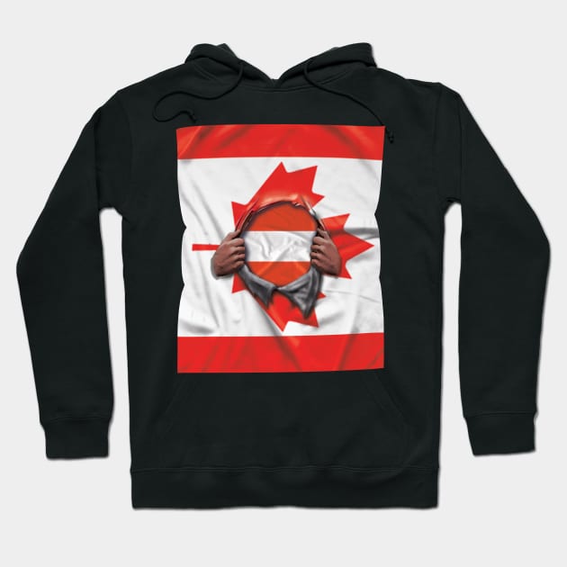 Austria Flag Canadian Flag Ripped - Gift for Austrian From Austria Hoodie by Country Flags